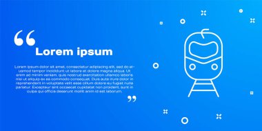 Beyaz hat tren ve demiryolu ikonu mavi arka planda izole edildi. Toplu taşıma sembolü. Metro treni nakliyesi. Metro yeraltı. Vektör.