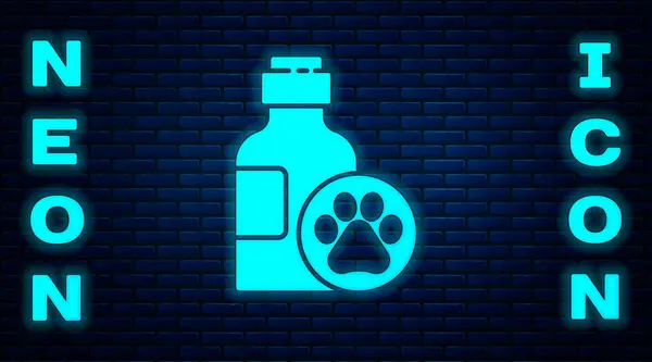 Glowing Neon Pet Shampoo Icon Isolated Brick Wall Background Pets — Stock Vector