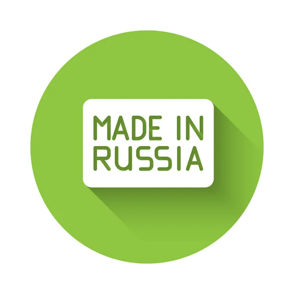 Біла Зроблена Росії Ікона Ізольована Довгою Тінню Зелена Кнопка Кола — стоковий вектор