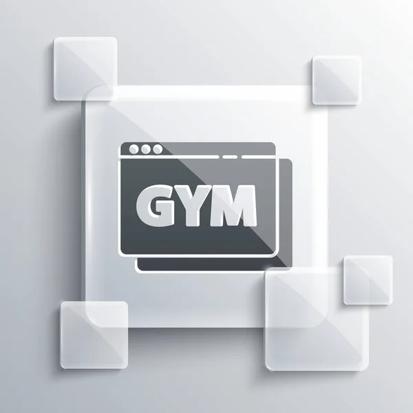 Grey Online Fitness Και Training Icon Απομονώνονται Γκρι Φόντο Τετράγωνα — Διανυσματικό Αρχείο