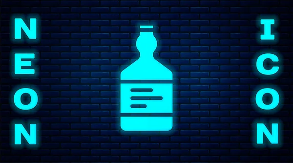 Gloeiende Neon Tequila Fles Pictogram Geïsoleerd Baksteen Muur Achtergrond Mexicaanse — Stockvector