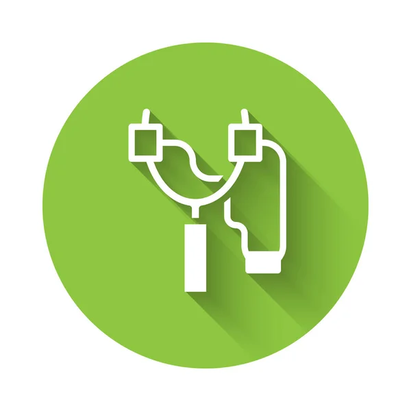 Εικόνα White Slingshot Απομονωμένη Μεγάλη Σκιά Πράσινο Κουμπί Κύκλου Διάνυσμα — Διανυσματικό Αρχείο