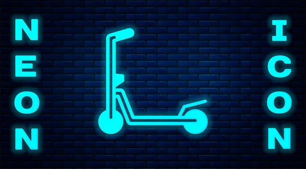 Duvardaki Izole Edilmiş Çocuk Simgesi Için Parlayan Neon Kaykaylı Scooter — Stok Vektör