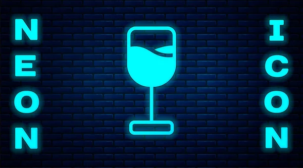 Glödande Neon Vin Glas Ikon Isolerad Tegel Vägg Bakgrund Vinäger — Stock vektor