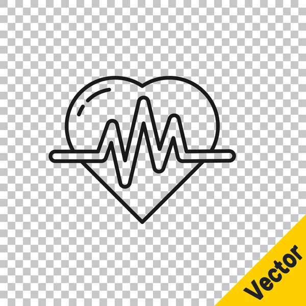 Black Line Heart Rate Icon Isolated Transparent Background Heartbeat Sign — Stock Vector