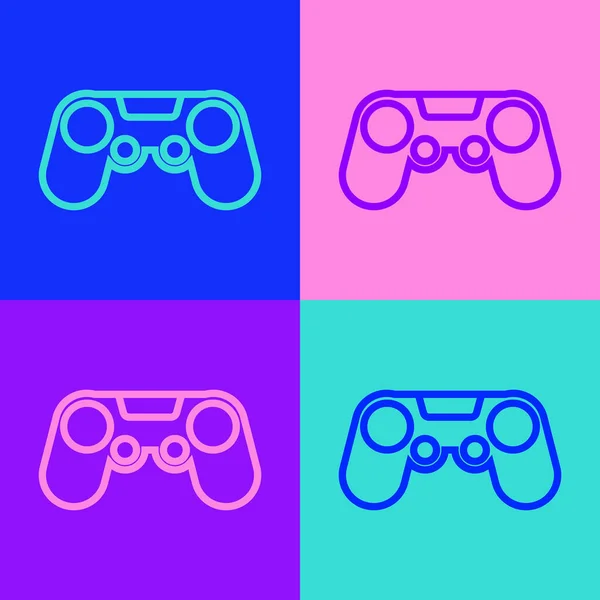 Поп Арта Линии Gamepad Значок Изолирован Цветном Фоне Игровой Контроллер — стоковый вектор