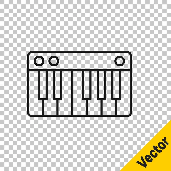 Black Line Music Synthesizer Icon Isolated Transparent Background Electronic Piano — Stock Vector