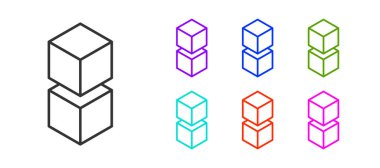 Siyah çizgi engelleme teknolojisi simgesi beyaz arkaplanda izole edildi. Kripto para birimi verileri. Soyut geometrik blok zincir ağ teknolojisi işi. Simgeleri renklendirin. Vektör.