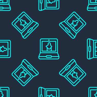 Yeşil Hat Çevrimiçi Müze simgesi mavi arka planda kusursuz desen izole etti. Müze galerisi Vektör.