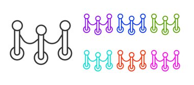 Siyah çizgi bariyer simgesi beyaz arkaplanda izole edildi. VIP etkinliği, lüks kutlama. Ünlüler partisi girişi. Simgeleri renklendirin. Vektör.