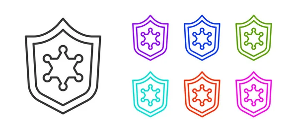 Linha Preta Ícone Emblema Polícia Isolado Fundo Branco Assinatura Distintivo —  Vetores de Stock