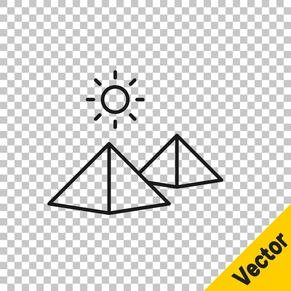 Ligne Noire Icône Pyramides Egypte Isolé Sur Fond Transparent Symbole — Image vectorielle
