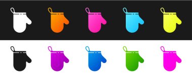 Fırın eldiveni simgesini siyah beyaz arkaplanda izole et. Mutfak tutacağı işareti. Yemek eldiveni. Vektör İllüstrasyonu.