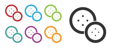 Giysi simgesi için siyah dikiş düğmesi beyaz arkaplanda izole edildi. Giysi düğmesi. Simgeleri renklendirin. Vektör İllüstrasyonu.