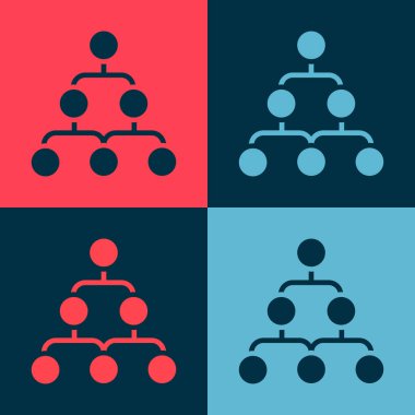 Pop Art Business hiyerarchy organogram grafik bilgi ikonu renk arkaplanında izole edildi. Kurumsal yapı grafik elementleri. Vektör.