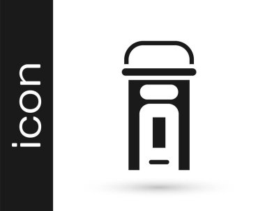 Beyaz arka planda siyah Londra telefon kulübesi simgesi izole edildi. Londra 'daki klasik İngiliz telefon kulübesi. İngiliz telefon kulübesi. Vektör.