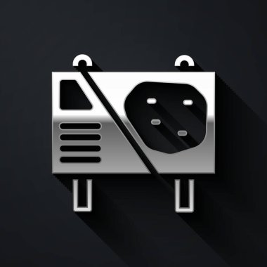 Siyah arka planda Silver Lunapark reklam panosu simgesi izole edildi. Tatilde eğlence. Uzun gölge tarzı. Vektör.