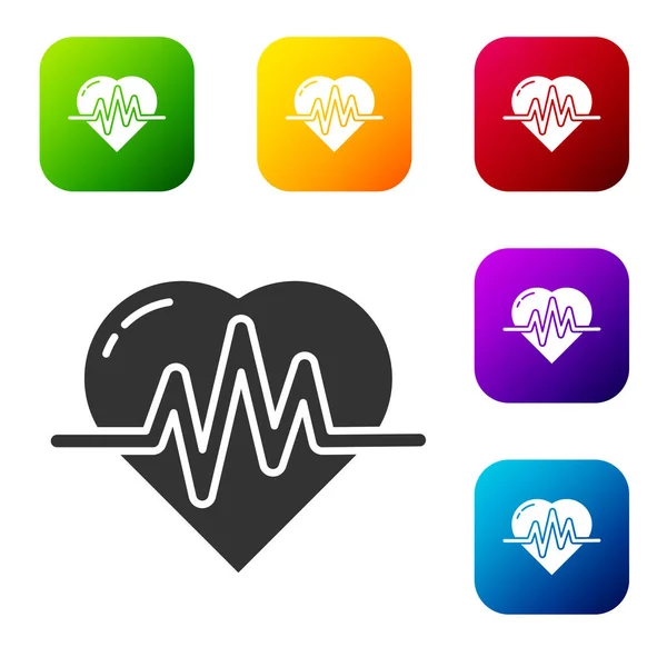 Black Heart Rate Icon Isolated White Background Heartbeat Sign Heart — Stock Vector