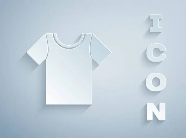 Taglio Carta Shirt Icona Isolata Sfondo Grigio Stile Cartaceo Illustrazione — Vettoriale Stock