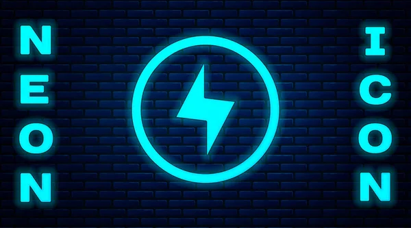 Glowing Neon Lightning Bolt Icon Isolated Brick Wall Background Flash — Stock Vector