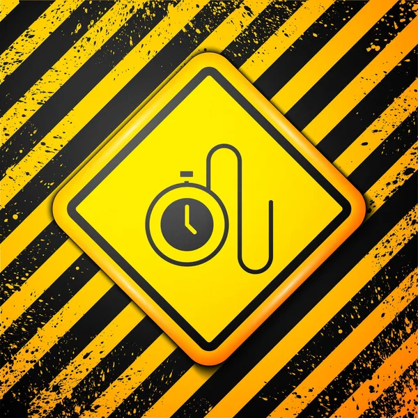 Black Watch Chain Icon Isolated Yellow Background Warning Sign Vector — Stock Vector