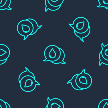 Yeşil çizgi üzerinde konuşma baloncukları olan su damlası ikonu mavi arkaplanda izole edilmiş pürüzsüz desen. Vektör İllüstrasyonu.