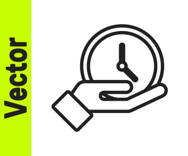 Siyah çizgi saat simgesi beyaz arkaplanda izole edildi. Zaman sembolü. Vektör İllüstrasyonu.