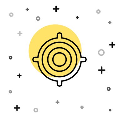 Siyah çizgi hedef spor simgesi beyaz arkaplanda izole edildi. Atış mesafesi ya da atış mesafesi için sayıları olan temiz bir hedef. Rastgele dinamik şekiller. Vektör İllüstrasyonu.