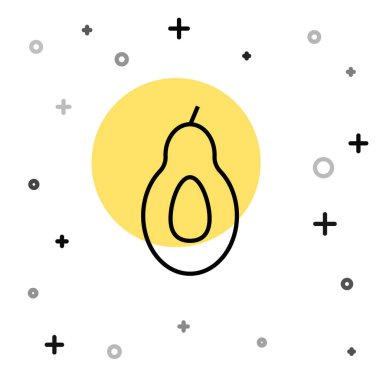 Beyaz arka planda siyah çizgi Avokado meyve simgesi izole edildi. Rastgele dinamik şekiller. Vektör.