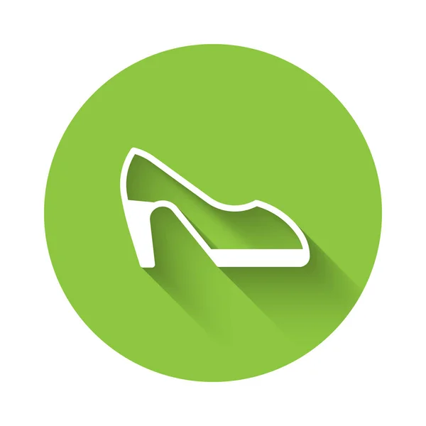 Uzun Gölgeli Yüksek Topuklu Beyaz Kadın Ayakkabısı Yeşil Daire Düğmesi — Stok Vektör