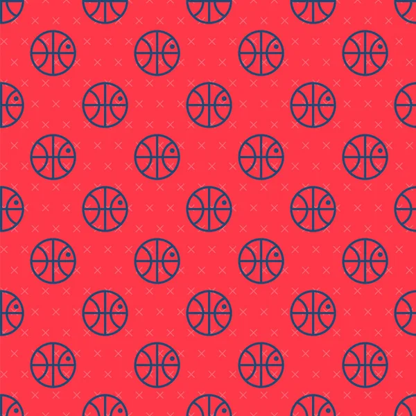 Blue Line Basketball Ball Icon Isolated Seamless Pattern Red Background — Stock Vector