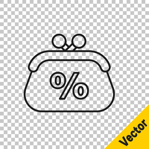 Schwarze Linie Geldbörse Prozentsatz Symbol Isoliert Auf Transparentem Hintergrund Prozent — Stockvektor
