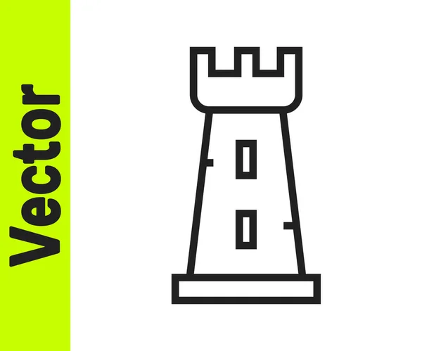 Черная Линия Замковая Башня Иконка Изолирована Белом Фоне Знак Крепости — стоковый вектор