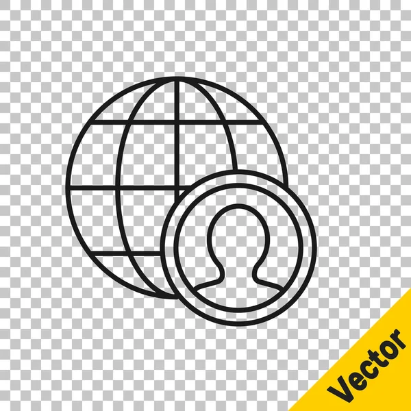 Fekete Vonal Globe Emberek Ikon Elszigetelt Átlátható Háttérrel Globális Üzleti — Stock Vector