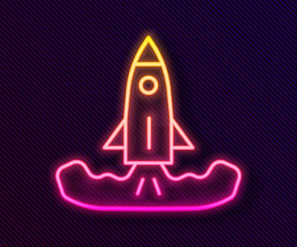 Glödande Neon Linje Rocket Ikon Isolerad Svart Bakgrund Vektor — Stock vektor