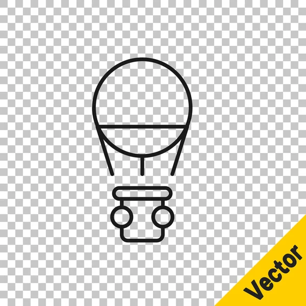 Fekete Vonal Hőlégballon Ikon Elszigetelt Átlátszó Háttérrel Légi Szállítás Utazásra — Stock Vector