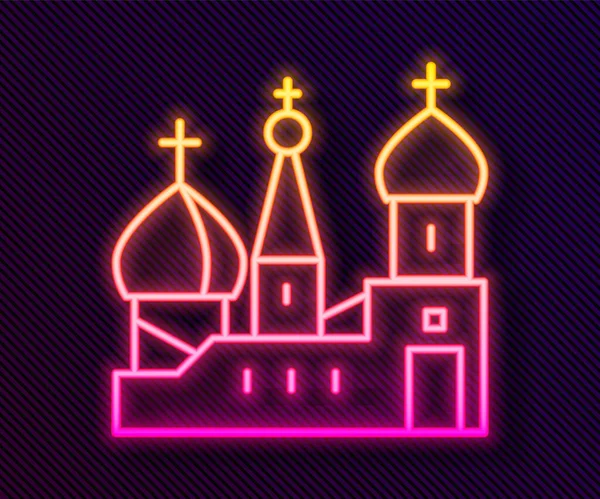 Gloeiende Neon Lijn Moskou Symbool Saint Basil Cathedral Rusland Pictogram — Stockvector