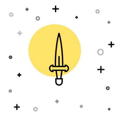 Beyaz arka planda siyah çizgi hançer simgesi izole edildi. Bıçak ikonu. Keskin bıçaklı kılıç. Rastgele dinamik şekiller. Vektör.