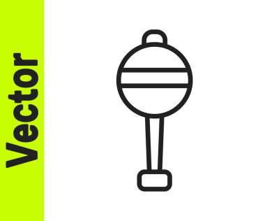 Siyah çizgi Rattle oyuncak ikonu beyaz arka planda izole edildi. Fasulye torbası işareti. Vektör.