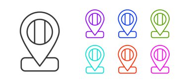 Siyah çizgi konum simgesi beyaz arkaplanda izole edildi. Simgeleri renklendirin. Vektör.