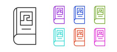 Siyah çizgi Yunan tarih kitabı ikonu beyaz arkaplanda izole edilmiş. Simgeleri renklendirin. Vektör.