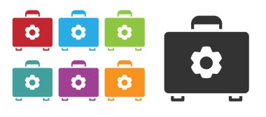 Beyaz arkaplanda siyah Araç Kutusu simgesi izole edildi. Alet kutusu tabelası. Simgeleri renklendirin. Vektör İllüstrasyonu.