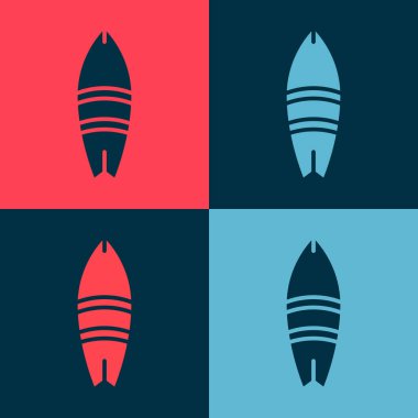 Pop Art Surfboard simgesi renk arkaplanında izole edildi. Sörf tahtası. Olağanüstü bir spor. Spor malzemeleri. Vektör İllüstrasyonu.