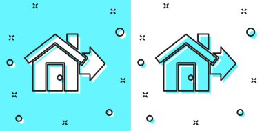 Yeşil ve beyaz arka planda siyah çizgi ev ikonu izole edildi. Ev konsepti al. Ev kredisi konsepti, kira, mülk satın alma. Rastgele dinamik şekiller. Vektör İllüstrasyonu.