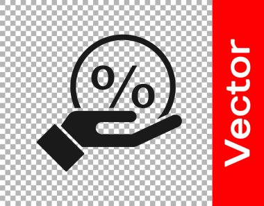 Şeffaf arkaplanda% Black Discount etiket simgesi izole edildi. Etiket alışverişi. Özel teklif işareti. İndirim kuponları sembolü. Vektör İllüstrasyonu.