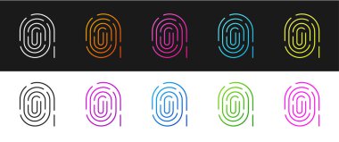 Parmak izi simgesini siyah ve beyaz arkaplanda izole et. Kimlik uygulaması simgesi. Kimlik işareti. Kimliğe dokun. Vektör.