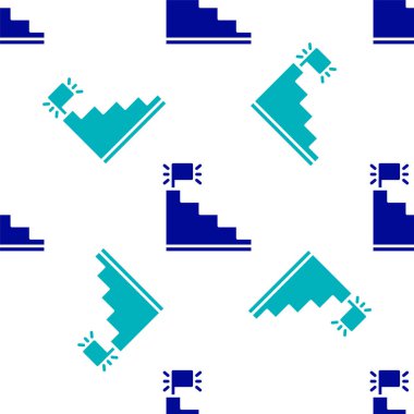 Bitiş bayrağı simgesine sahip mavi merdiven beyaz arka planda izole edilmiş. Kariyer gelişimi konsepti. İş geliştirme kavramı. Vektör.