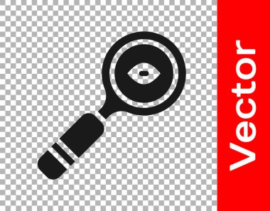 Şeffaf arkaplanda siyah büyüteç simgesi izole edildi. Arama, odaklanma, yakınlaştırma, iş sembolü. Vektör.