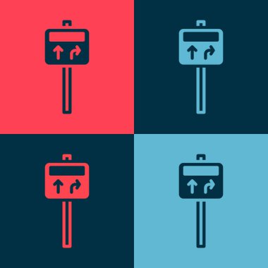 Pop Sanat Yolu trafik tabelası. Renk arkaplanında işaretleme simgesi izole edildi. İşaretçi sembolü. Sokak bilgi tabelası. Yön tabelası. Vektör.