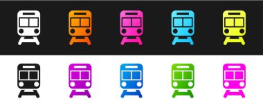 Tren ve demiryolu simgesini siyah beyaz arkaplanda ayır. Toplu taşıma sembolü. Metro treni nakliyesi. Metro yeraltı. Vektör.